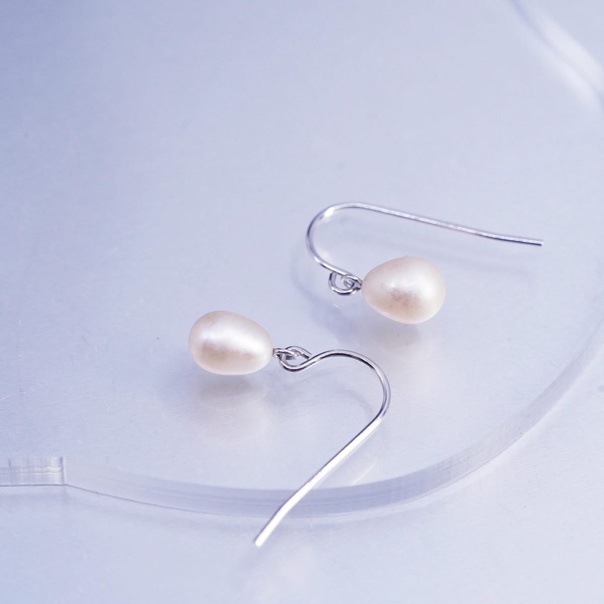 Vintage Sterling 925 silver earrings, dangle with teardrop pearl
