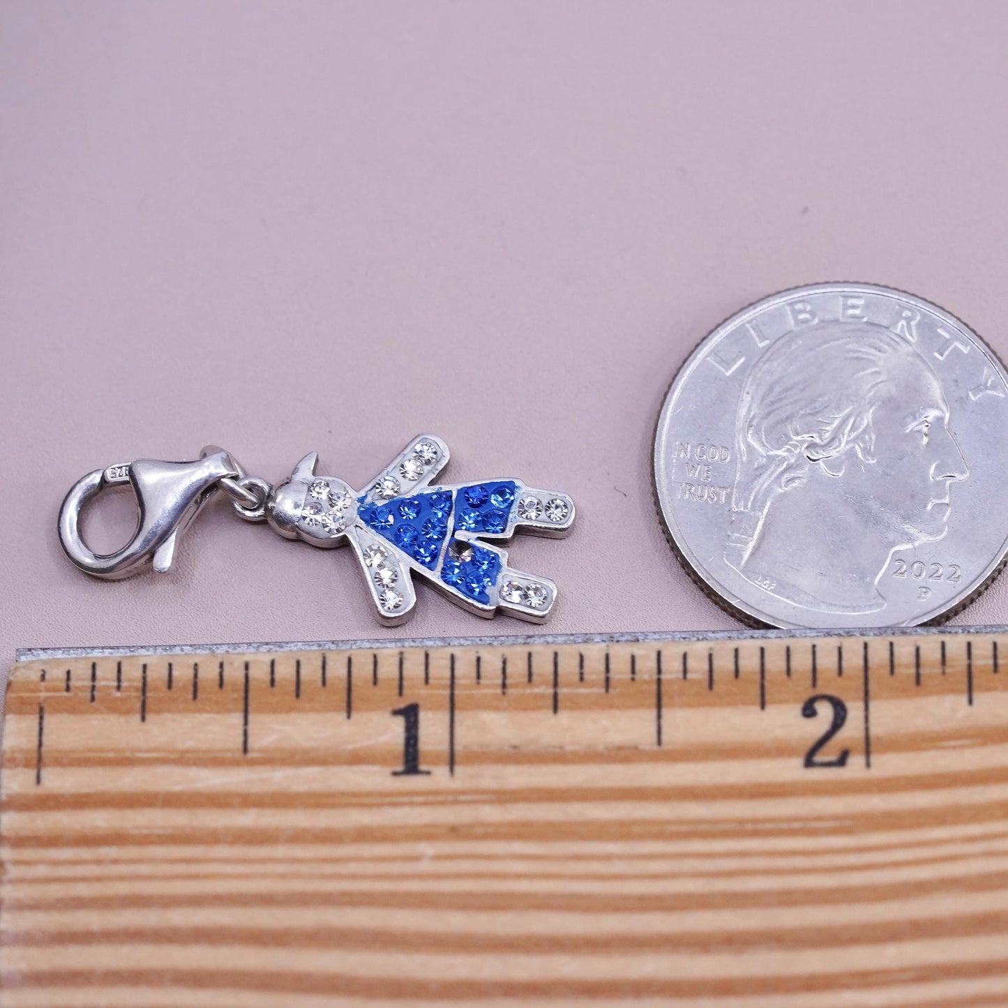 RCI sterling silver birthstone pendant, 925 boy figure charm cluster crystal