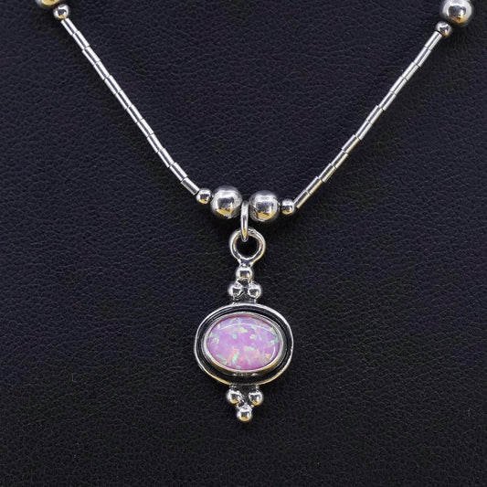 16” Vintage southwestern Sterling 925 liquid silver necklace with opal pendant