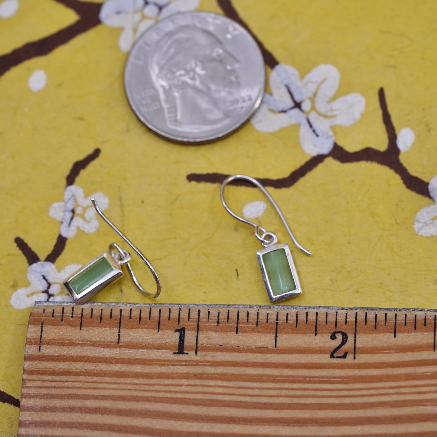 Vintage Sterling 925 silver handmade earrings with green jade