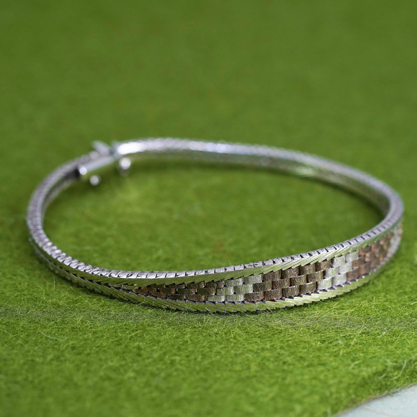 7", Vintage Italian two tone sterling 925 silver Riccio chain bracelet