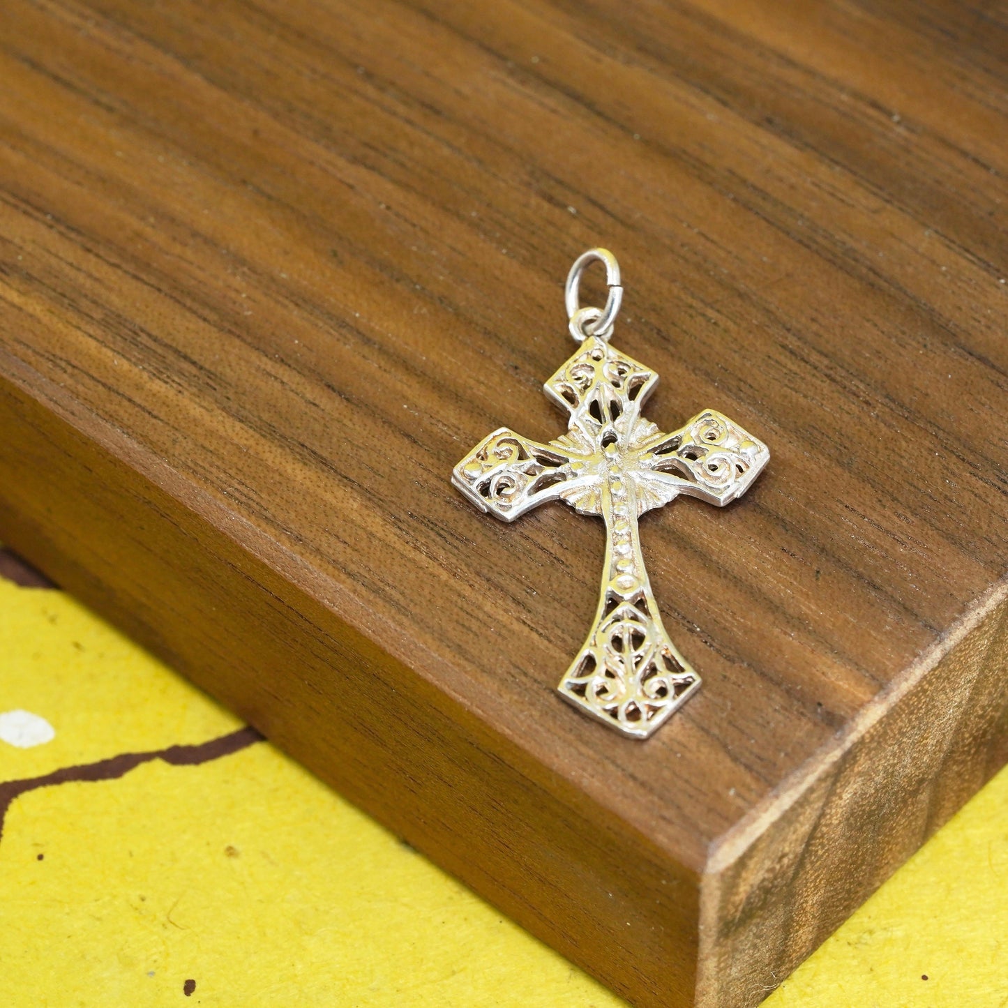 Vintage Sterling Silver Handmade Pendant, filigree 925 cross