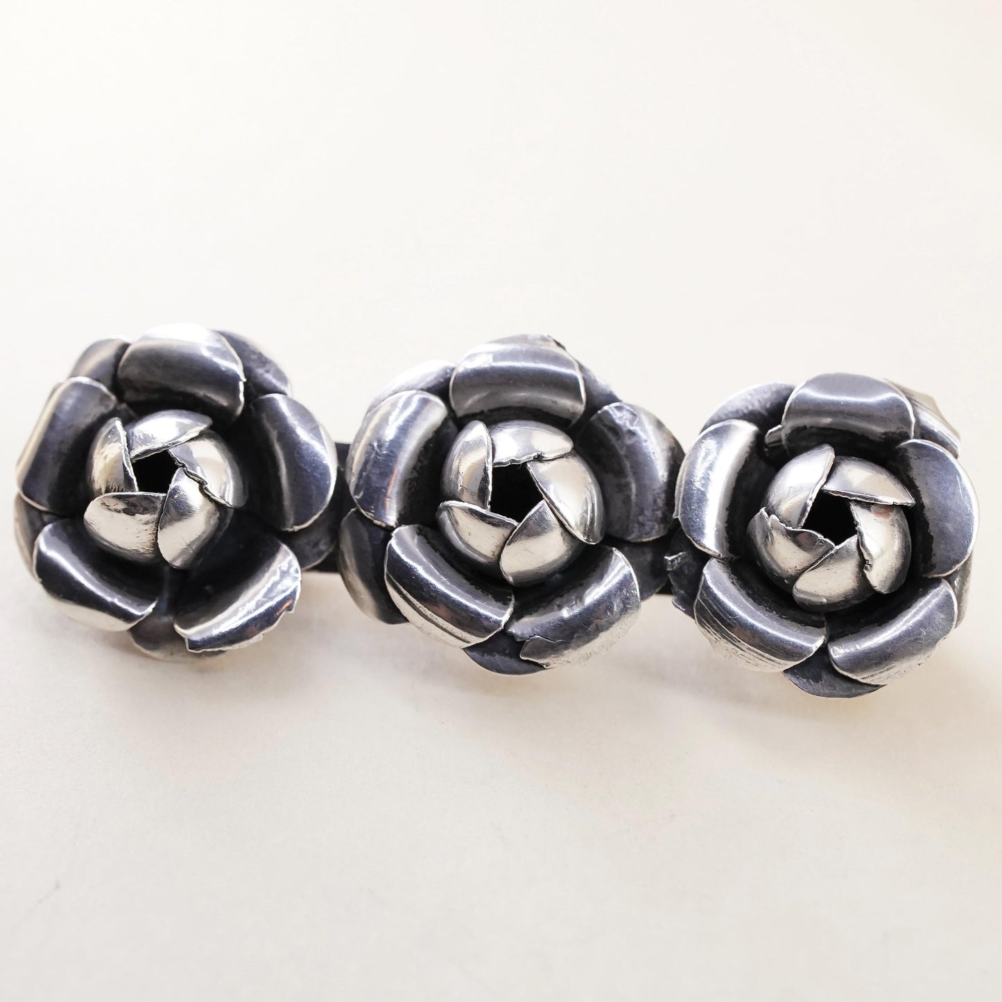 Vintage Mexican sterling silver handmade brooch, solid 925 silver flowers