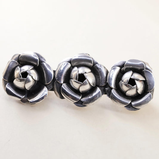 Vintage Mexican sterling silver handmade brooch, solid 925 silver flowers
