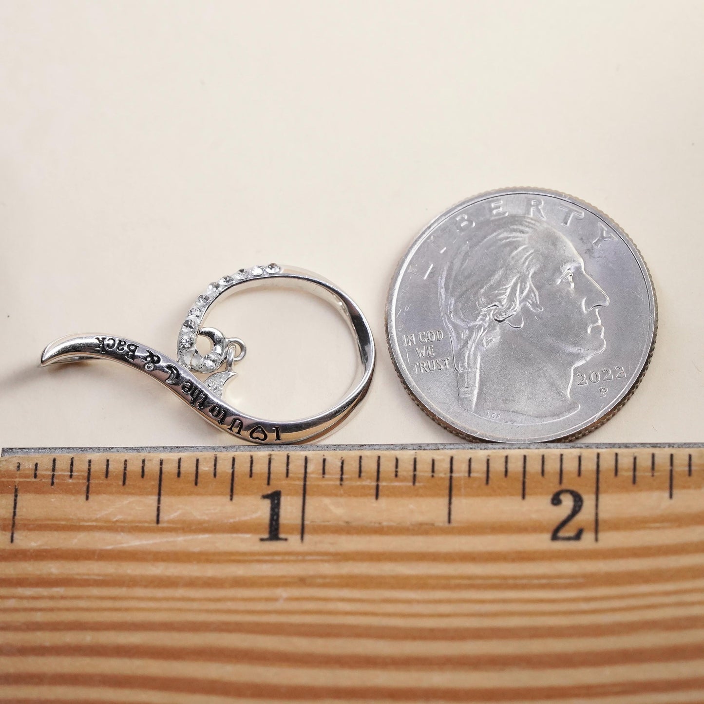 Sterling silver charm, 925 cz teardrop moon pendant I love you to the moon
