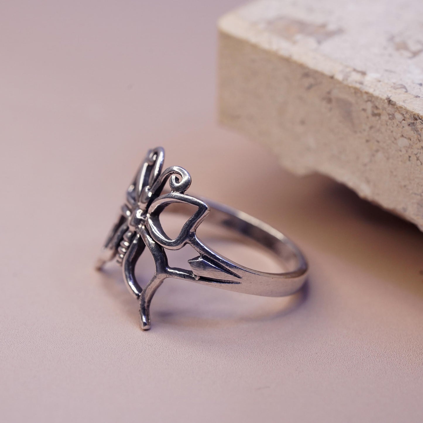 Size 8.5, vintage Sterling silver handmade ring, 925 filigree butterfly ring