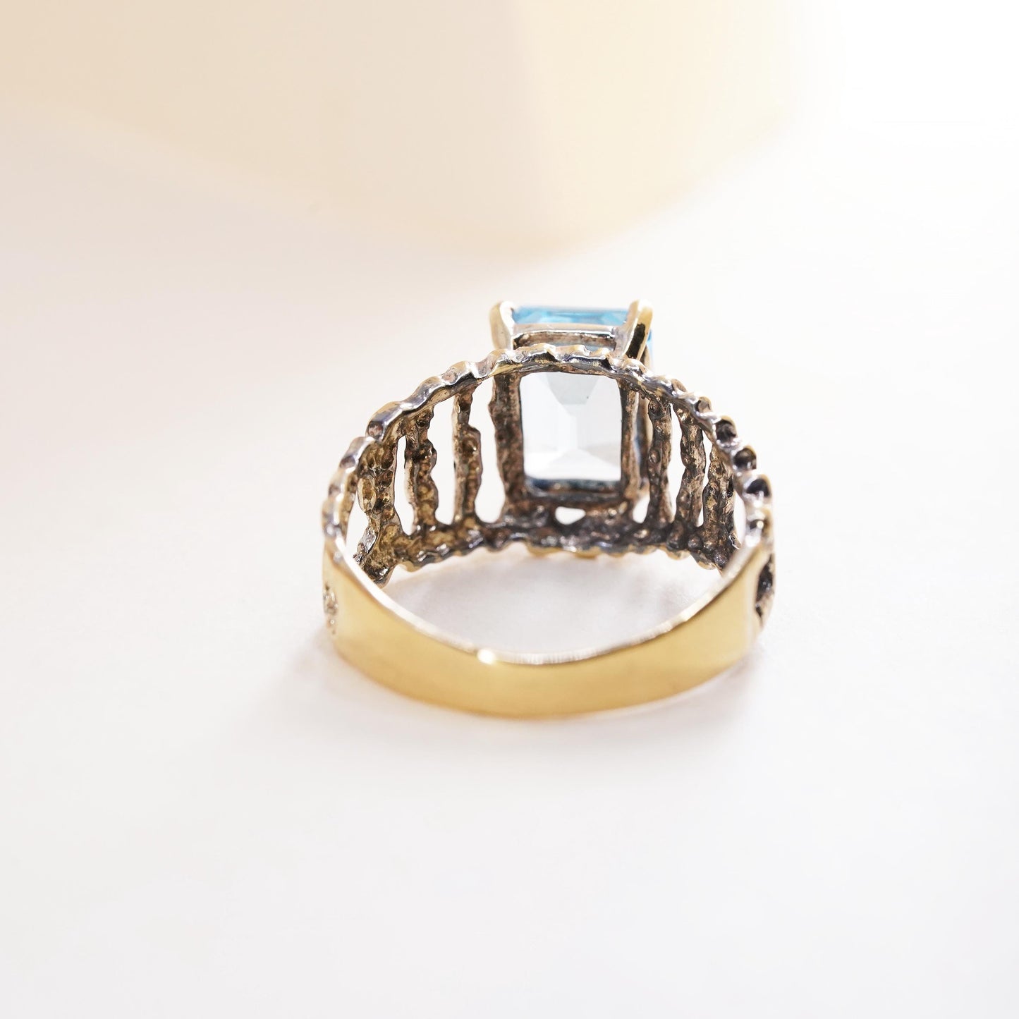 Size 7, vermeil gold over Sterling 925 silver ring with emerald cut topaz