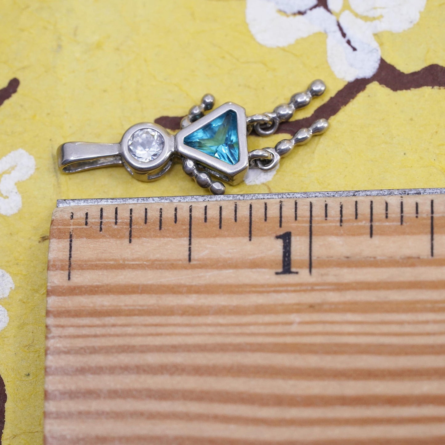 Vintage Sterling silver pendant, 925 birthstone baby girl charm, blue topaz