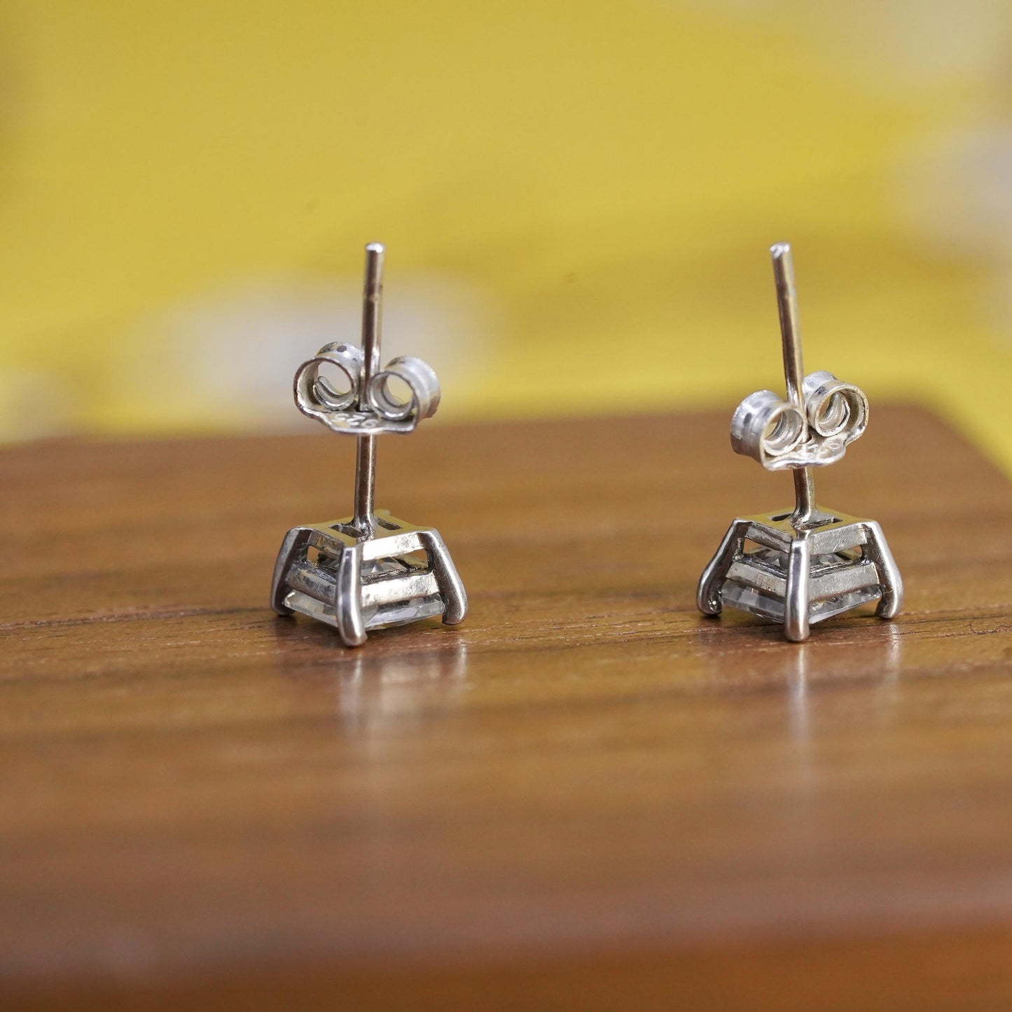 5mm, Sterling silver clear square crystal studs, cz earrings