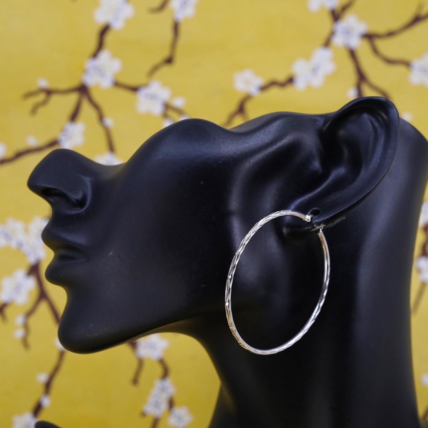 2", vintage Sterling silver handmade earrings, 925 hoops diamond cut textured
