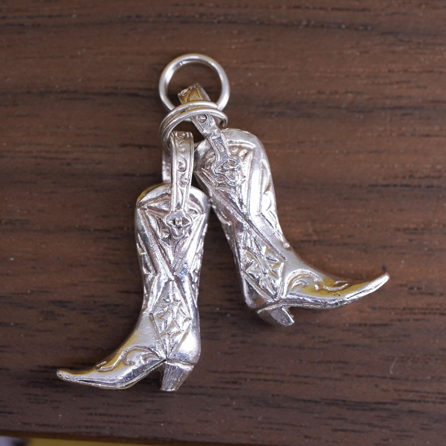 Vintage sterling silver handmade pendant, 925 silver western cowboy boots charm