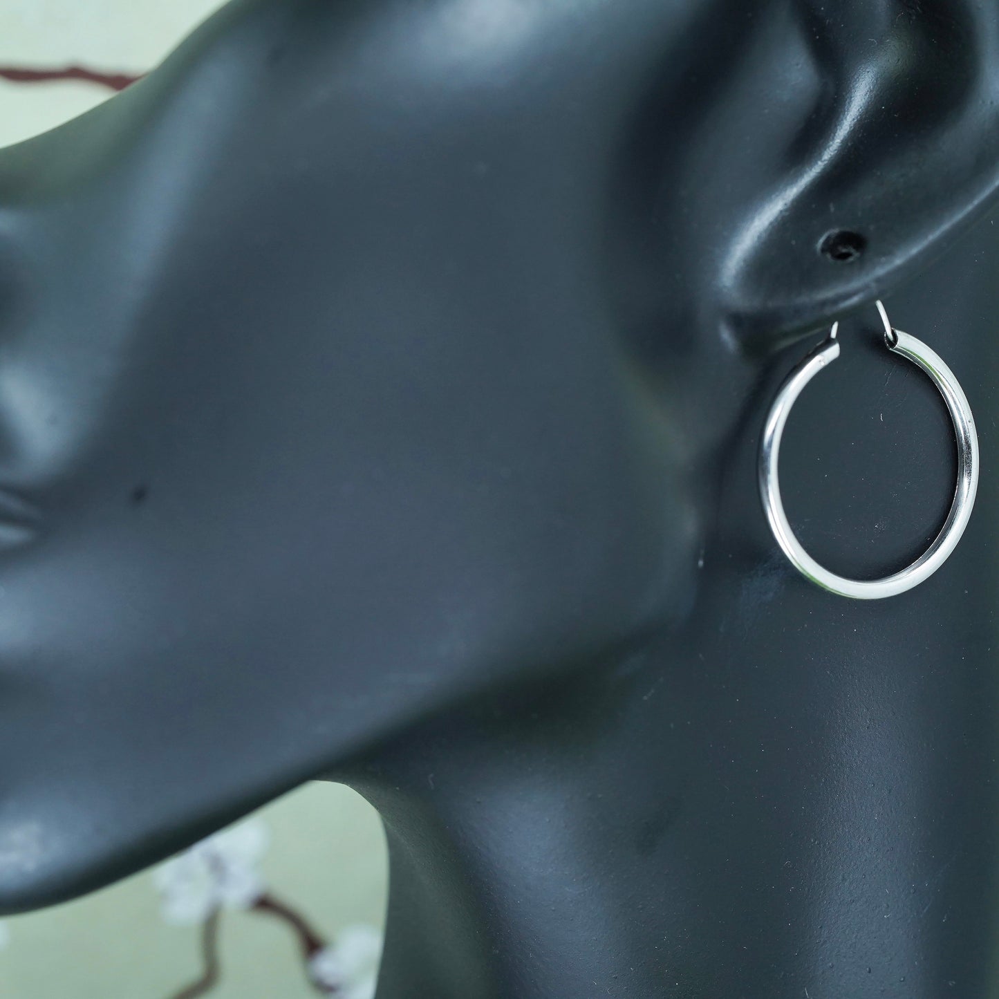 1” Vintage sterling 925 silver earrings, fashion minimalist primitive hoops
