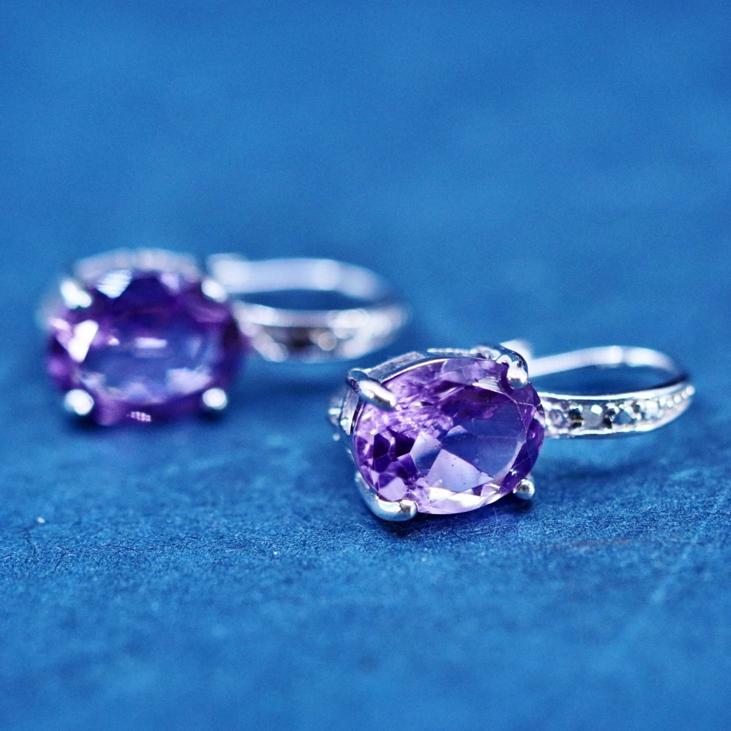 Vintage sterling 925 silver handmade earrings with amethyst