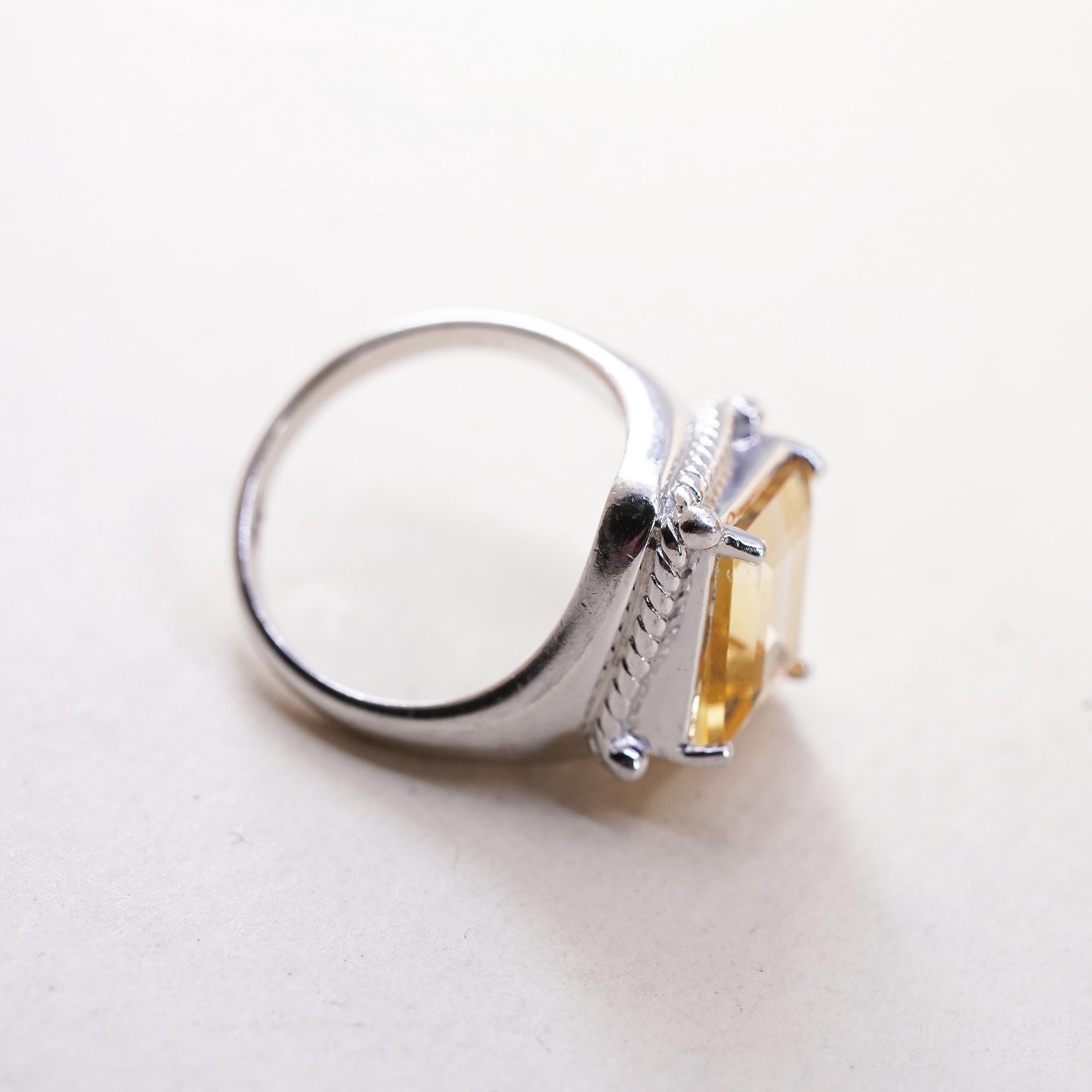 Size 7.25, vintage Sterling 925 silver handmade statement ring square citrine