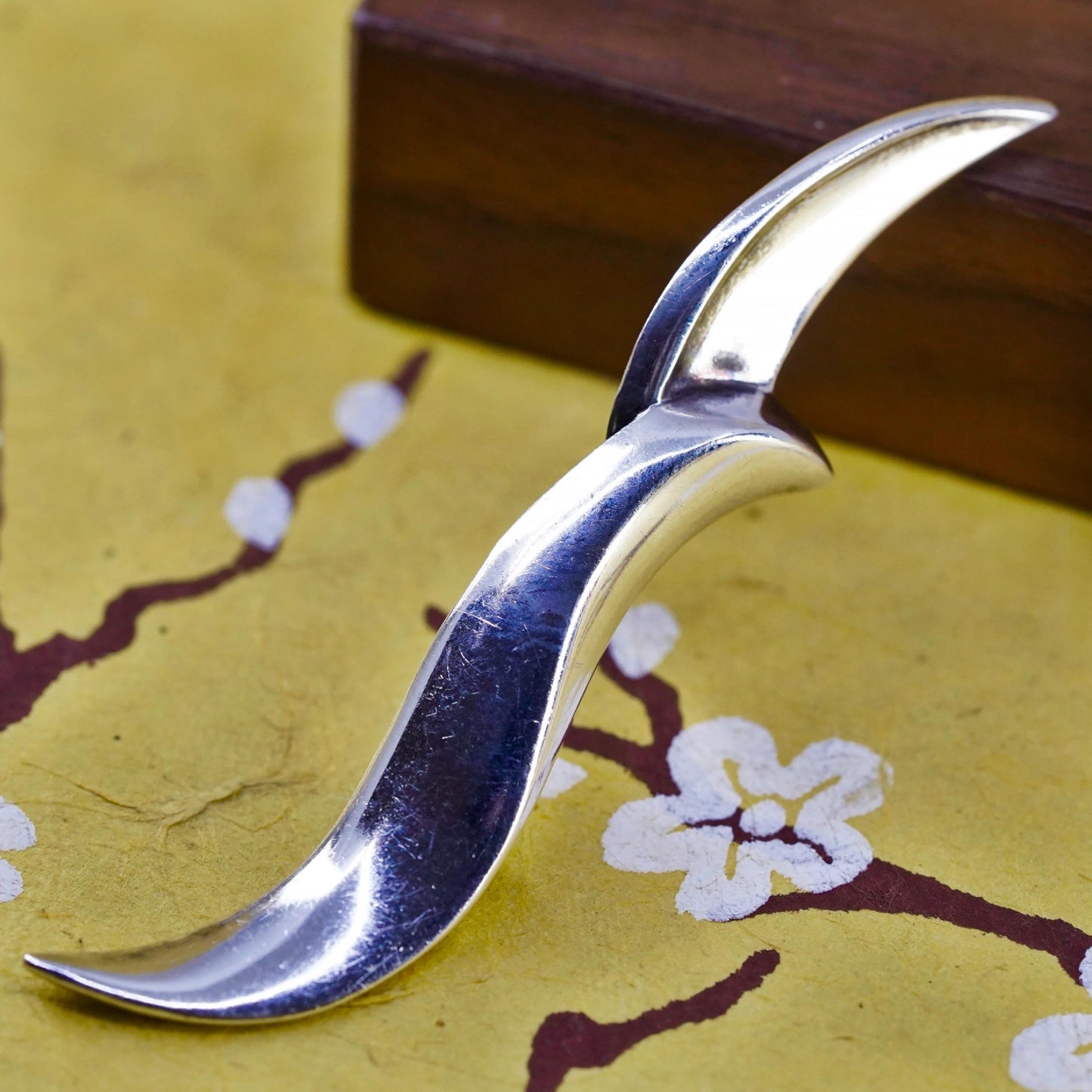 Vintage modern handmade sterling 925 silver long bar brooch pin