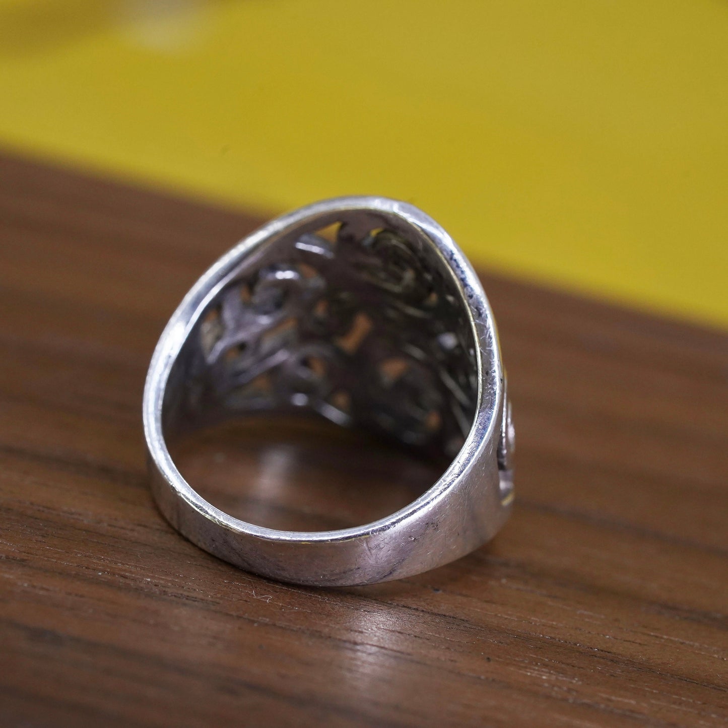 Size 6, vintage Sterling 925 silver handmade ring, filigree S band