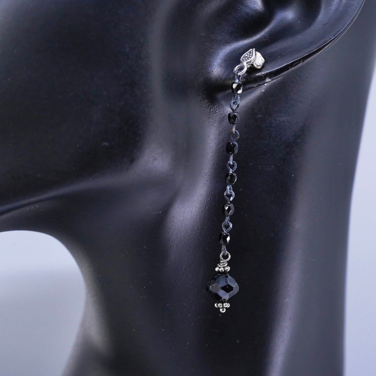 Vintage Sterling 925 silver handmade earrings with black crystal beads