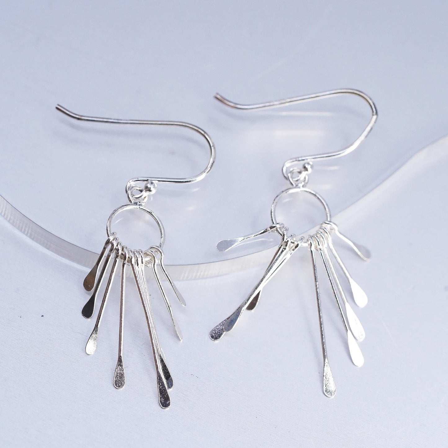 Vintage Sterling 925 silver handmade circle earrings with fringe dangles