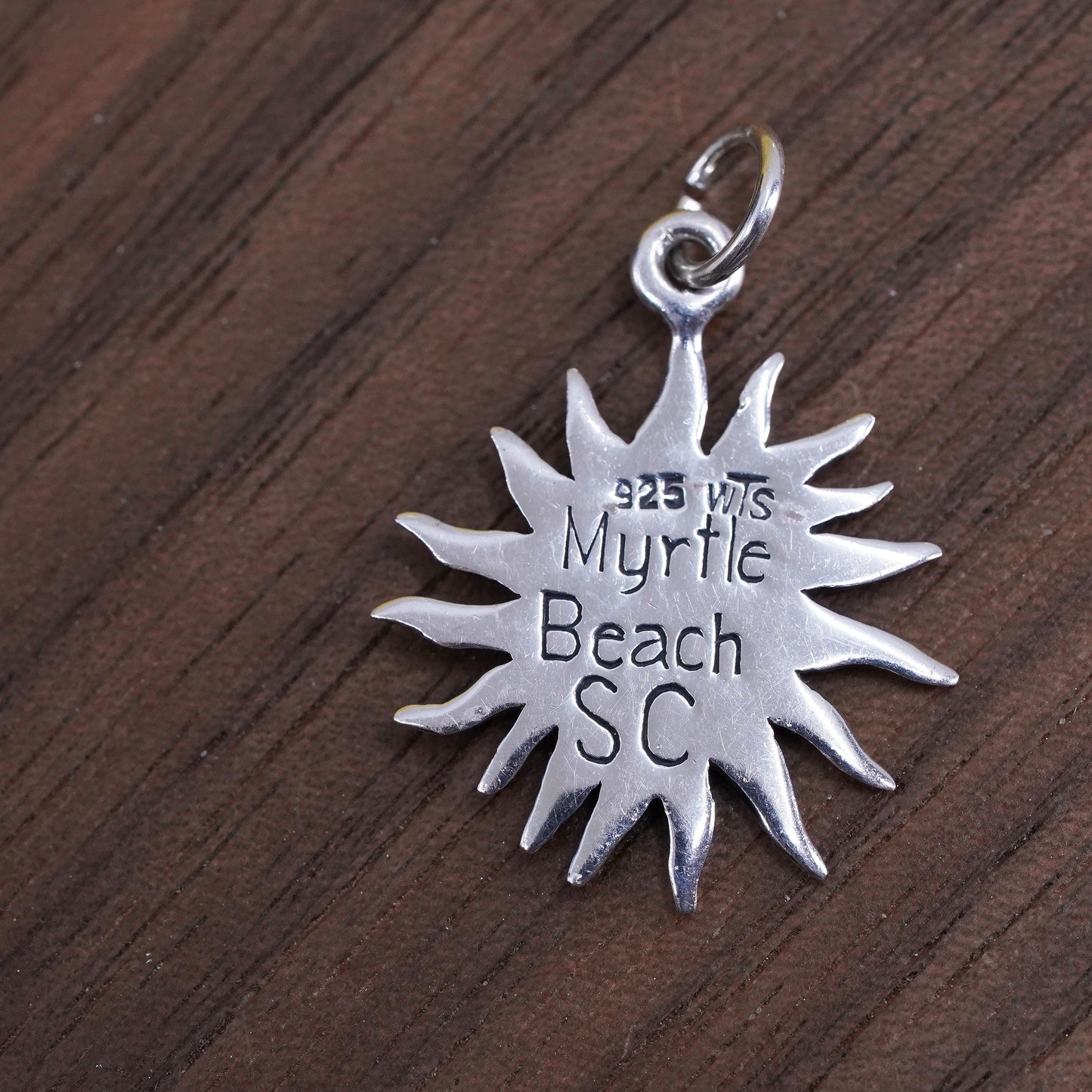 Sterling silver sun face pendant, solid 925 silver sun charm “Myrtle Beach SC”