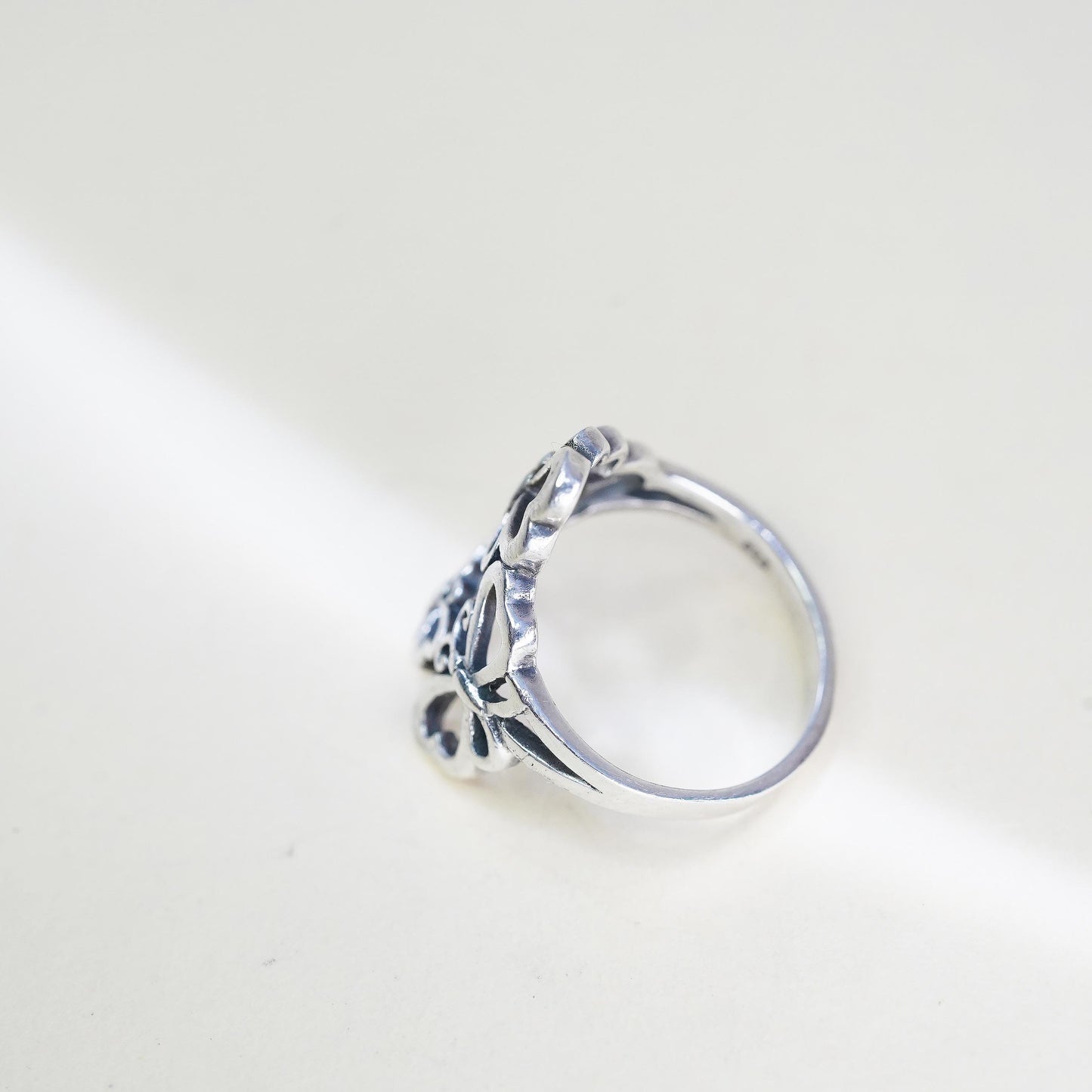 Size 5, vintage Sterling silver handmade ring, 925 filigree butterfly band