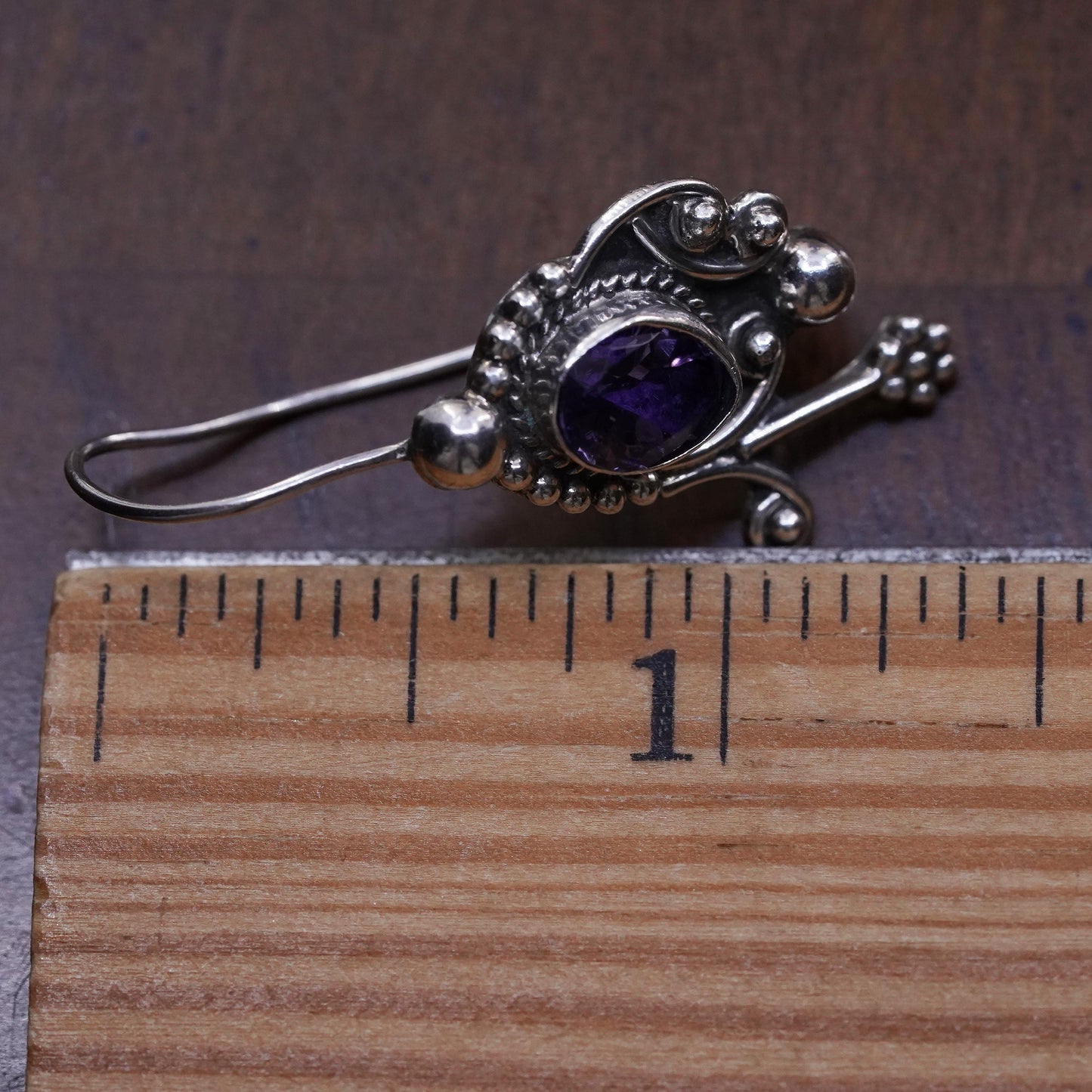 Southwestern sterling silver 925 handmade single earring with amethyst