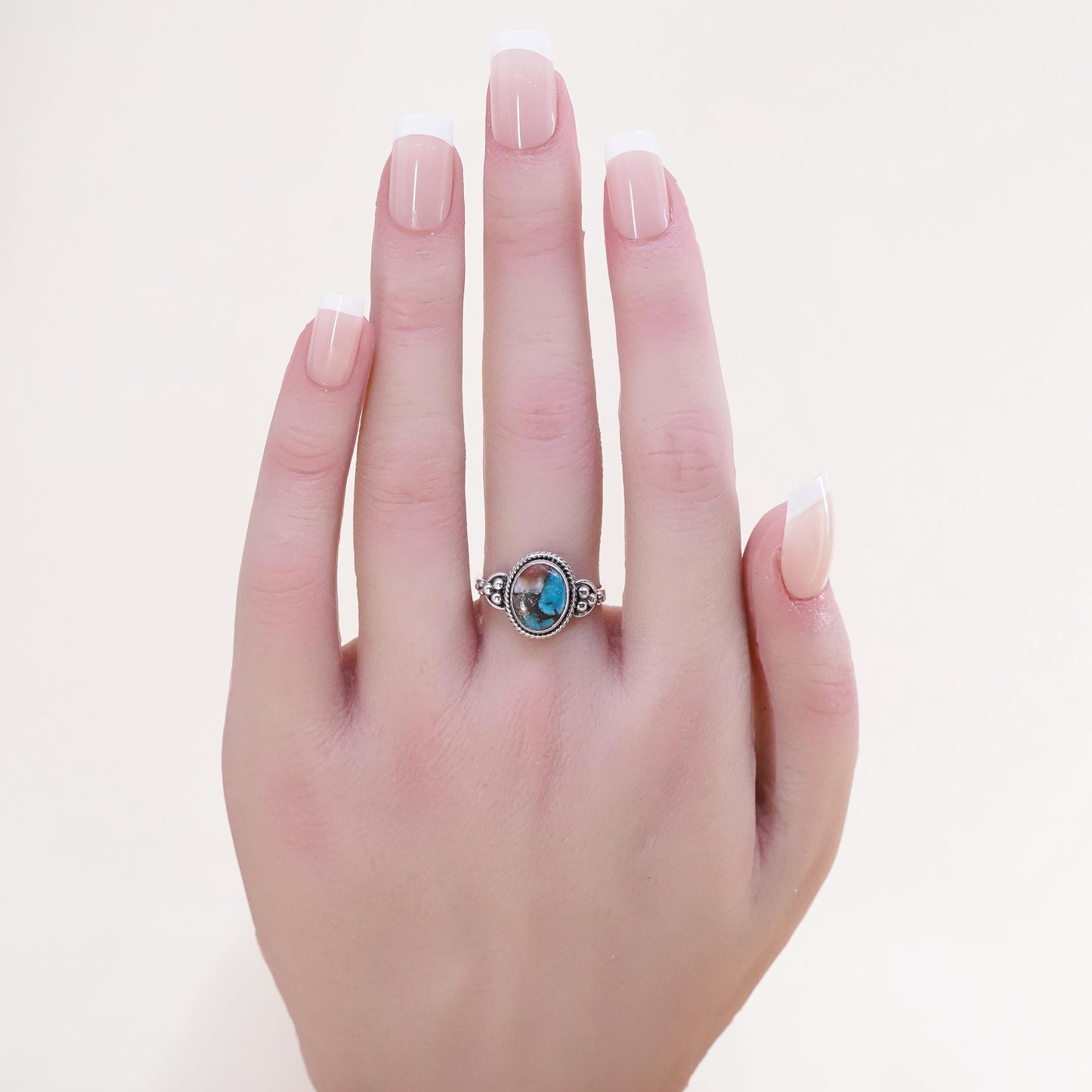 Size 8, southwestern sterling silver ring, handmade 925 silver ring turquoise