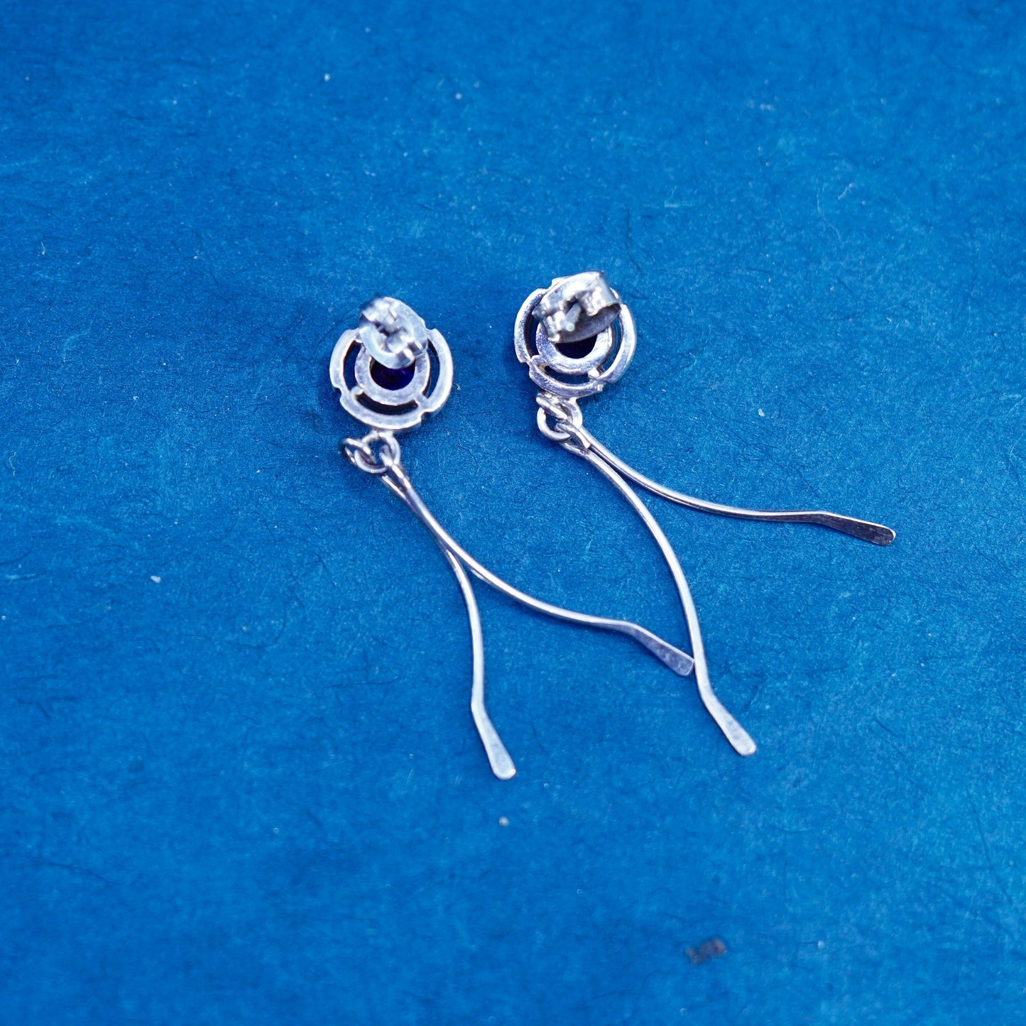 Vintage sterling 925 silver handmade flower earrings with amethyst