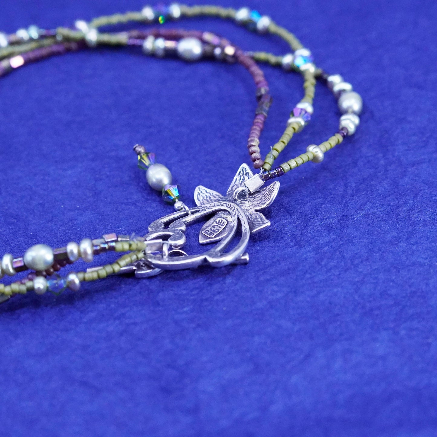 20”, Sterling silver handmade necklace with 925 flower toggle closure and beads