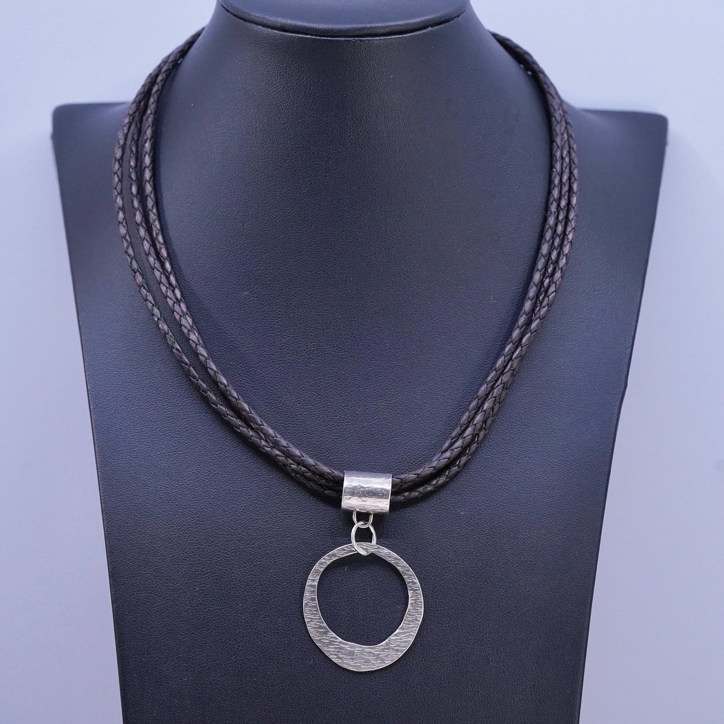 16” Silpada 925 Sterling Silver multi strands brown Leather Necklace pendant