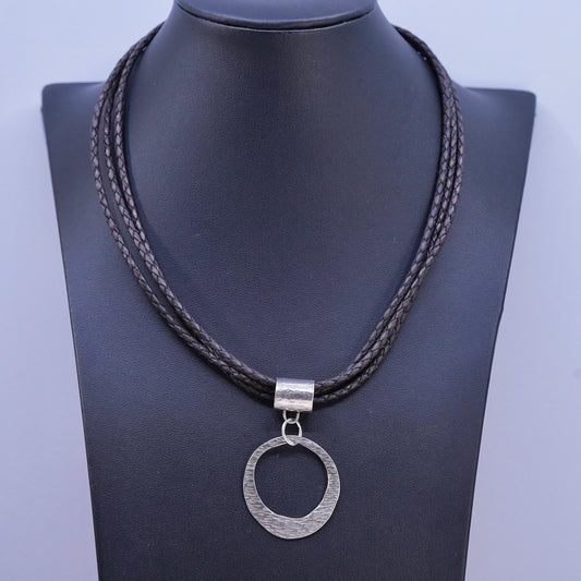 16” Silpada 925 Sterling Silver multi strands brown Leather Necklace pendant