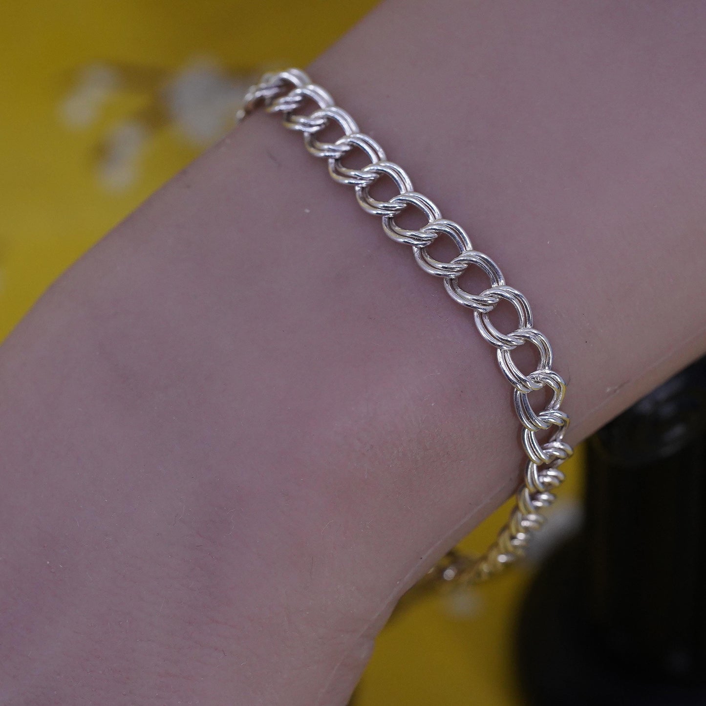 7" Italian Sterling silver handmade double curb bracelet, 925 chain bracelet