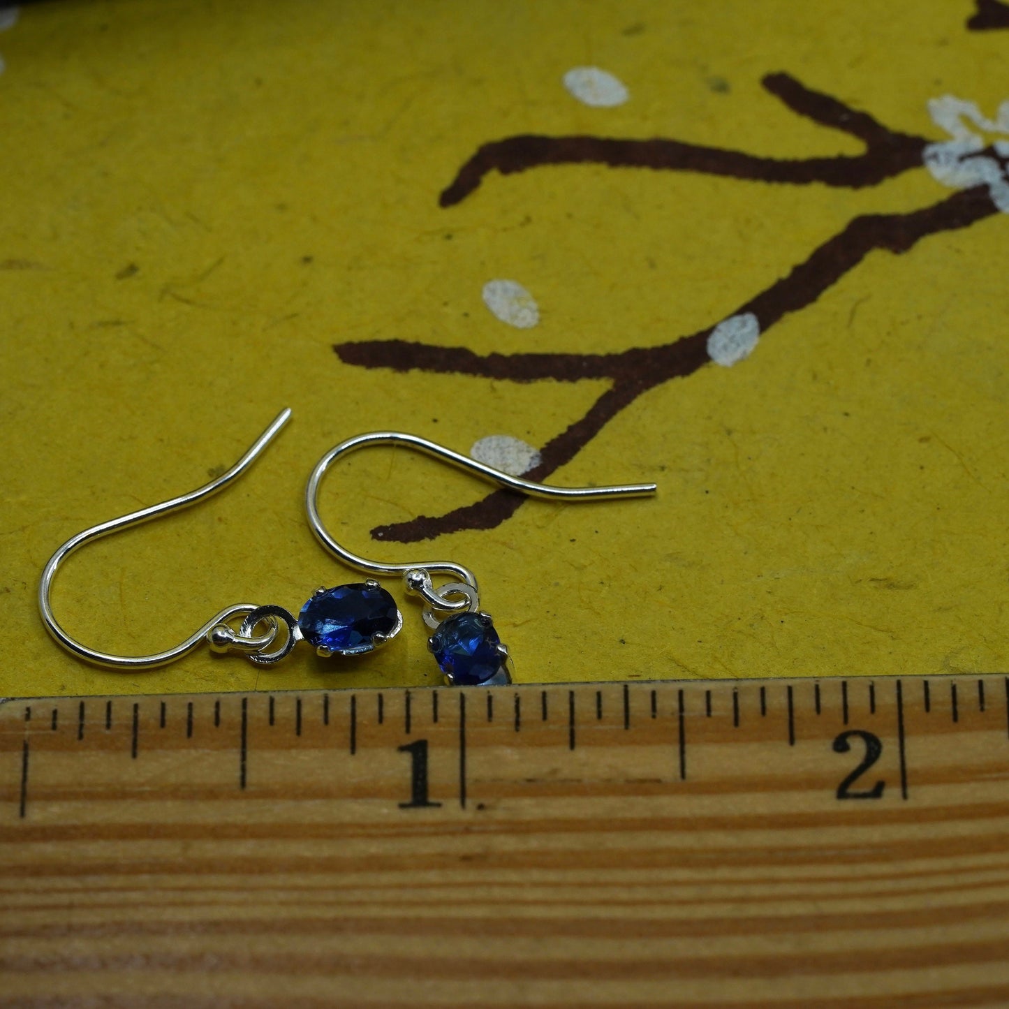 Vintage Sterling silver handmade earrings, 925 hooks with blue crystal