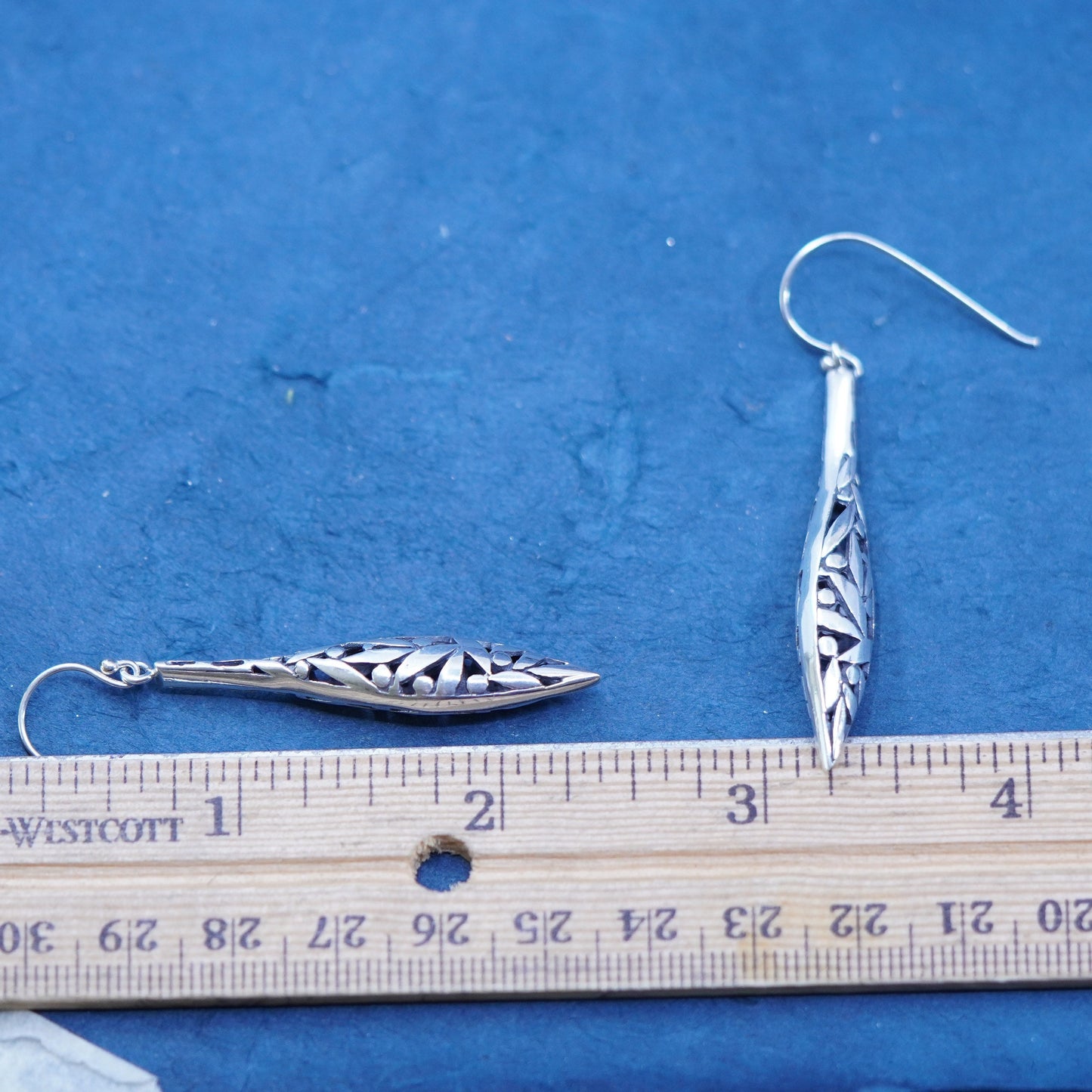 sterling silver handmade earrings, 925 filigree marquise shaped teardrop drop