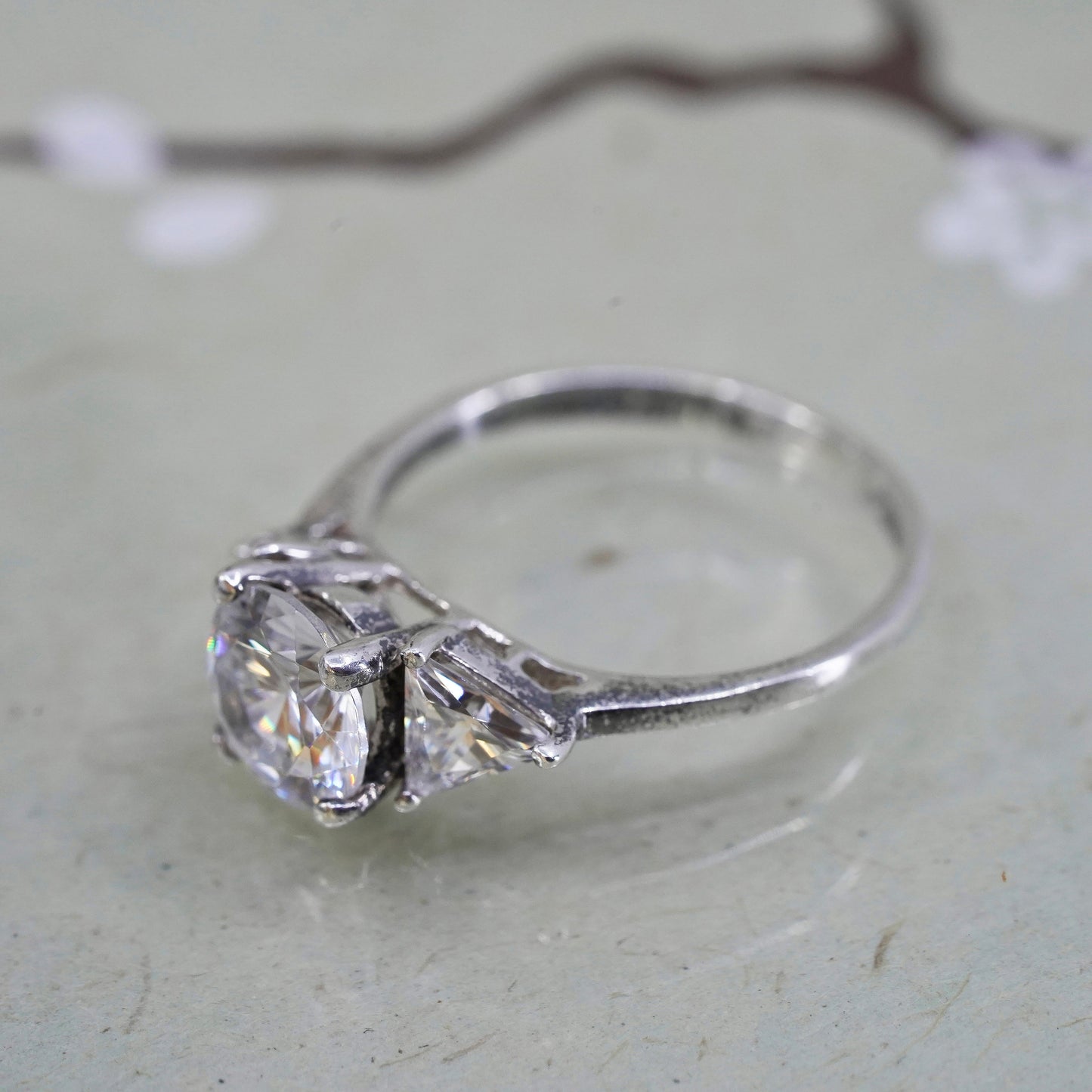 Size 5, Sterling silver ring, 925 silver with round cut CZ cluster details