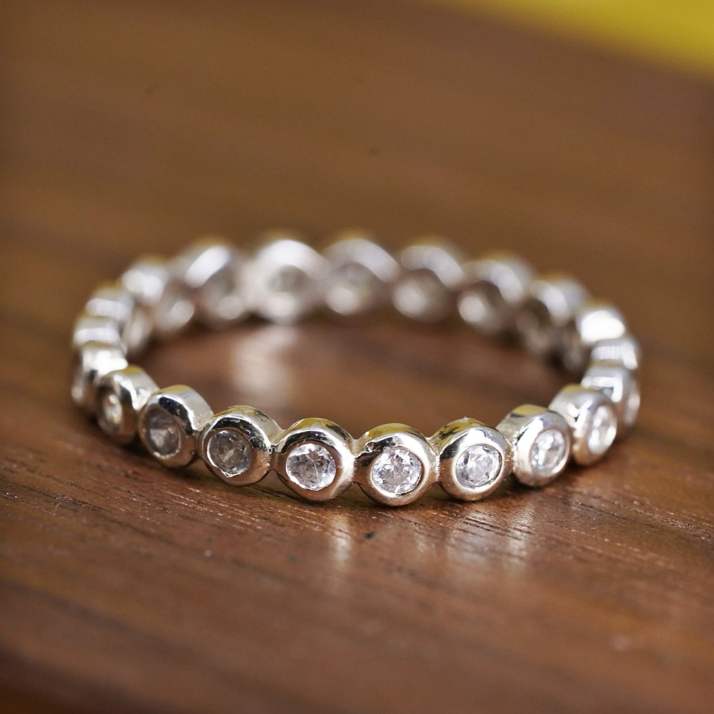 Size 8, vintage vermeil gold over Sterling silver ring, 925 stackable band cz