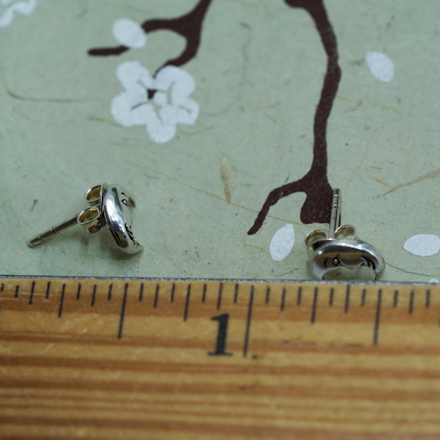 Vintage sterling 925 silver handmade moon face studs, earrings