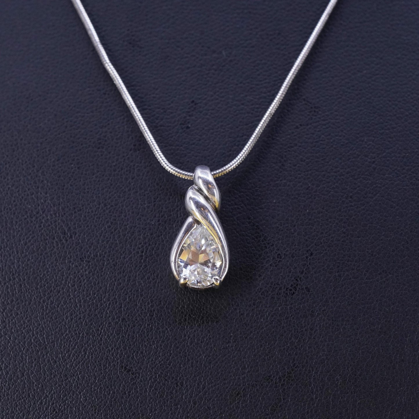 18", Kabana Sterling silver necklace, 925 snake chain teardrop pendant and cz