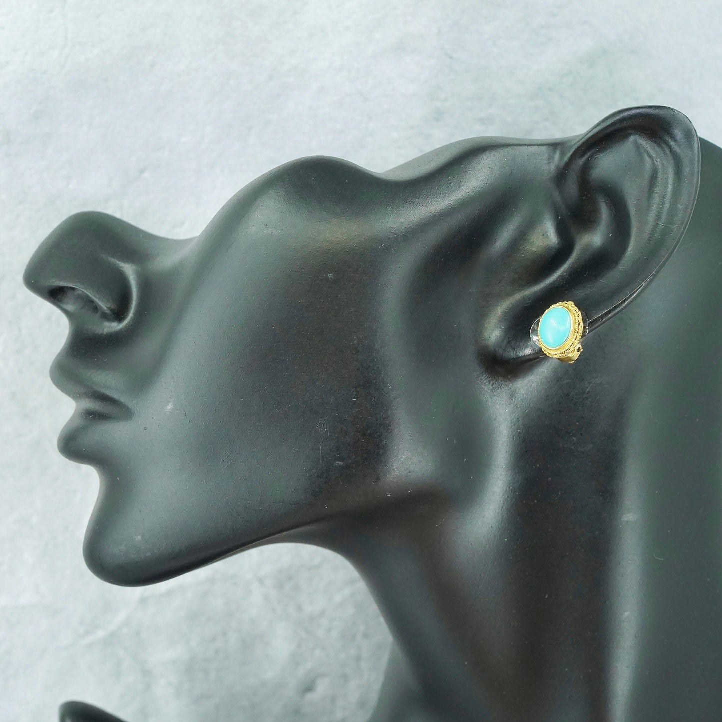 gold over Sterling 925 silver handmade earrings, oval clip on with turquoise