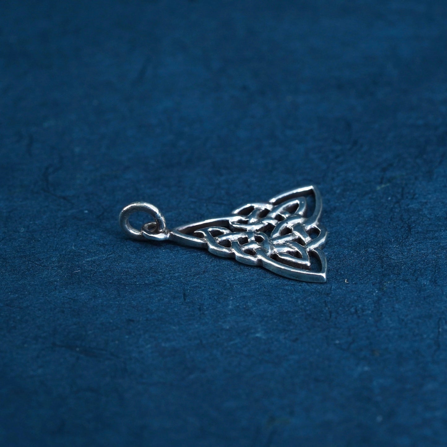 Irish Sterling silver handmade pendant, 925 Celtic knot triangular charm