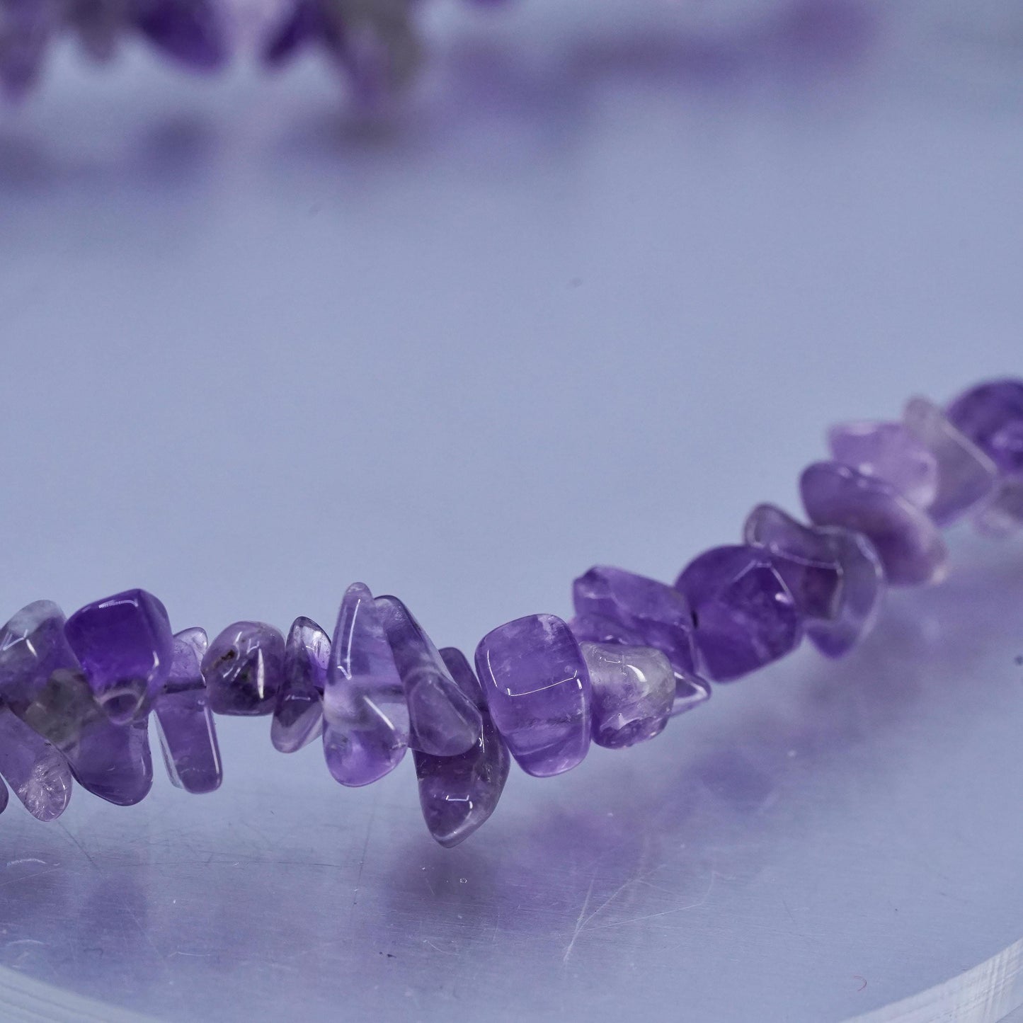 40”, Vintage sterling 925 silver handmade extra long necklace w/ amethyst beads