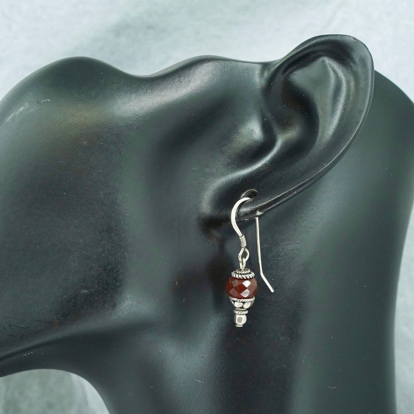 Vintage Sterling 925 silver handmade earrings with carnelian beads