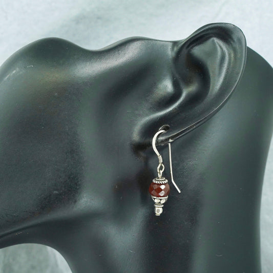 Vintage Sterling 925 silver handmade earrings with carnelian beads
