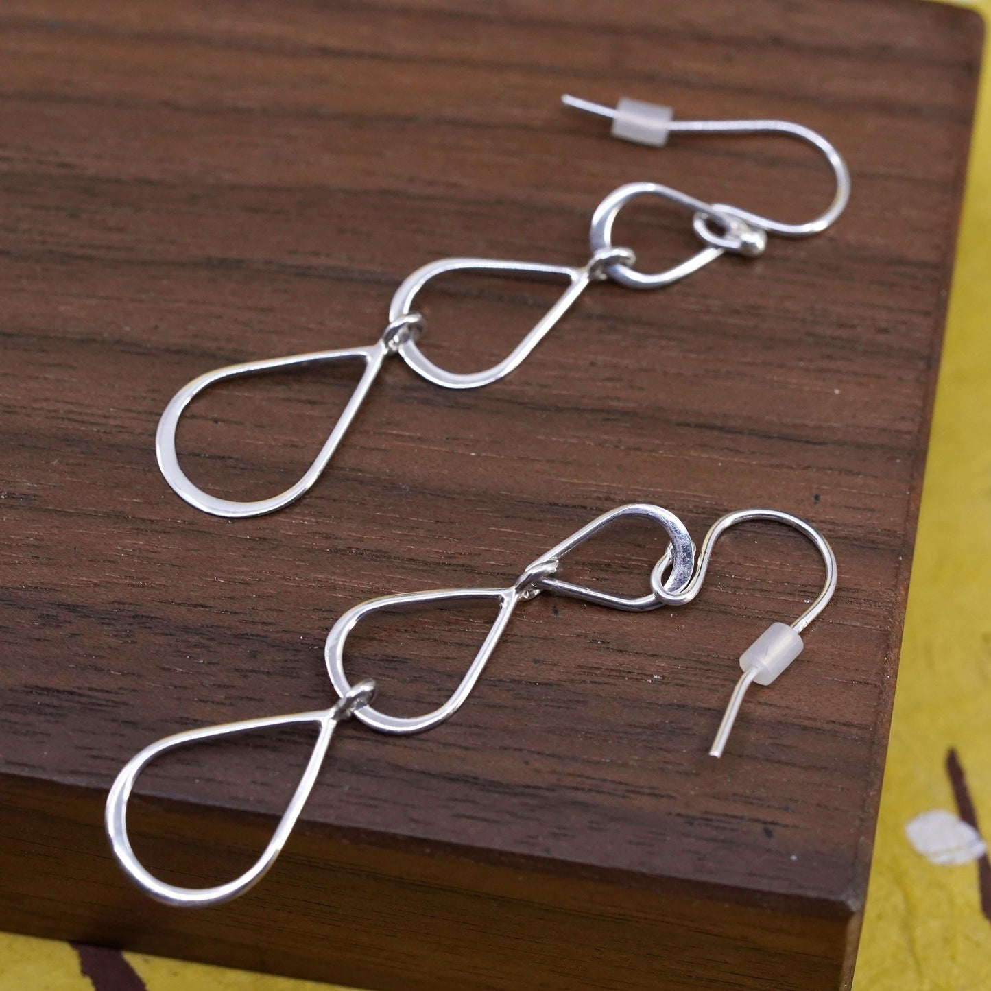 Vintage Sterling silver handmade earrings, 925 long teardrop dangles