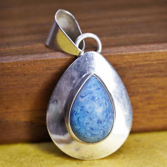 Native American Zuni Sterling silver pendant, 925 teardrop denim lapis lazuli