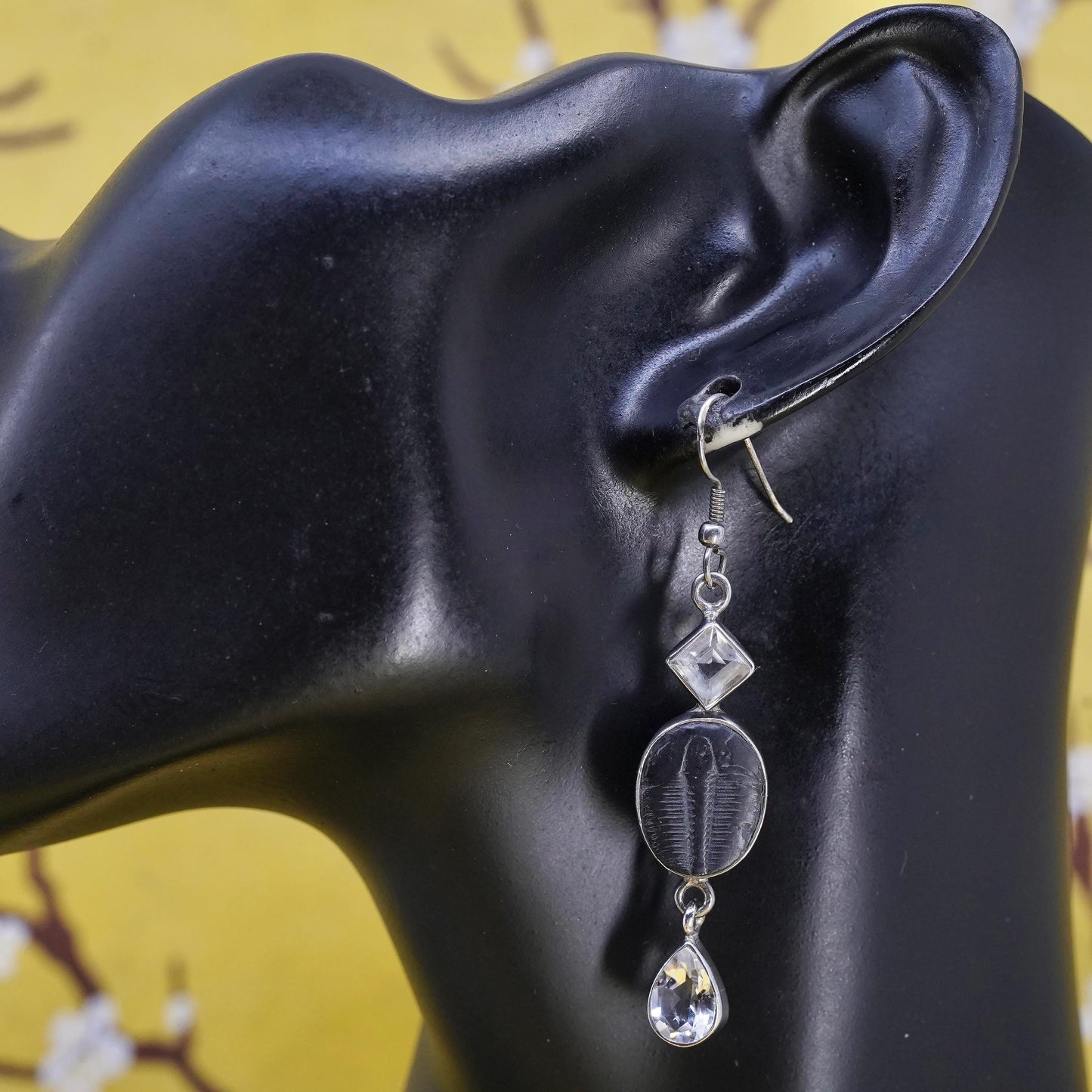 Sajen 925 Silver Trilobite Fossil Drop Earrings Quartz, Nature Sterling jewelry