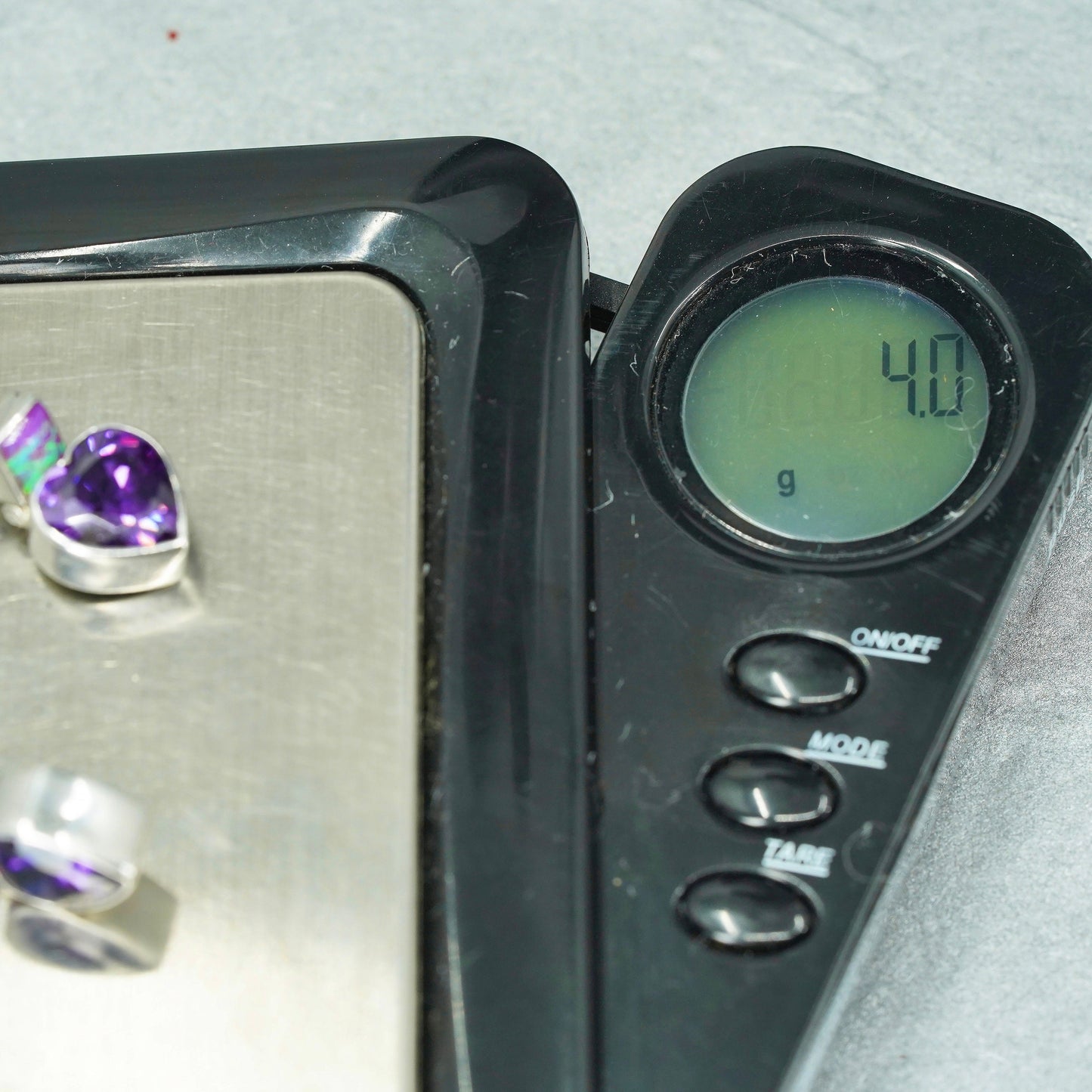 Vintage jewelry | Sterling 925 silver earrings with heart amethyst and opal