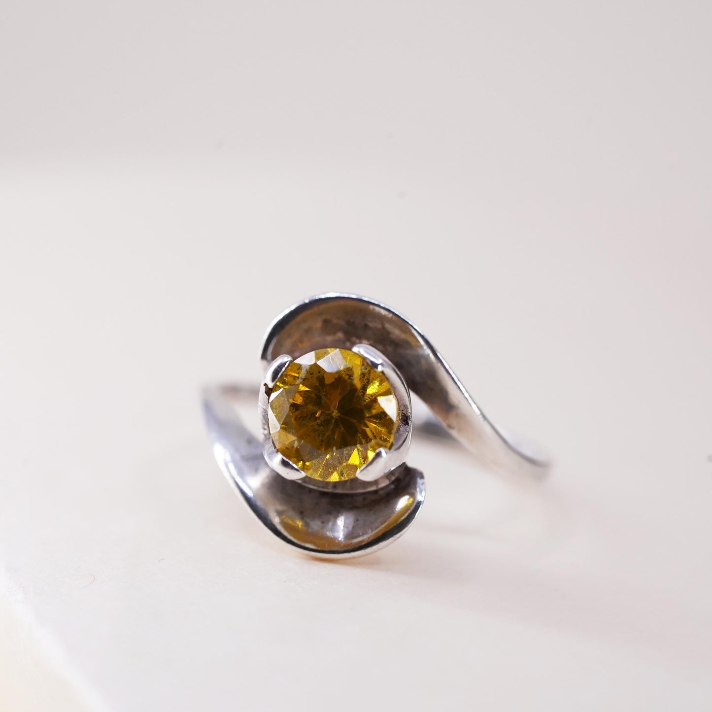 Size 7.5, vintage Sterling 925 silver statement ring, engagement ring citrine