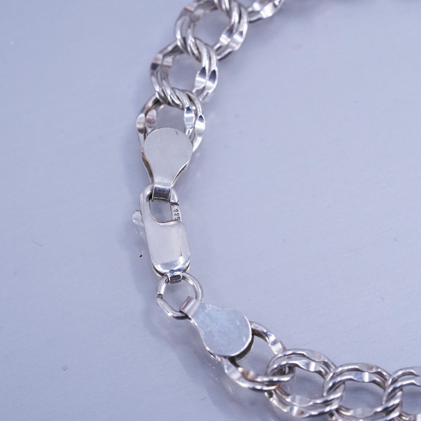 7”, Vintage Italy Sterling 925 silver handmade bracelet, double curb link chain