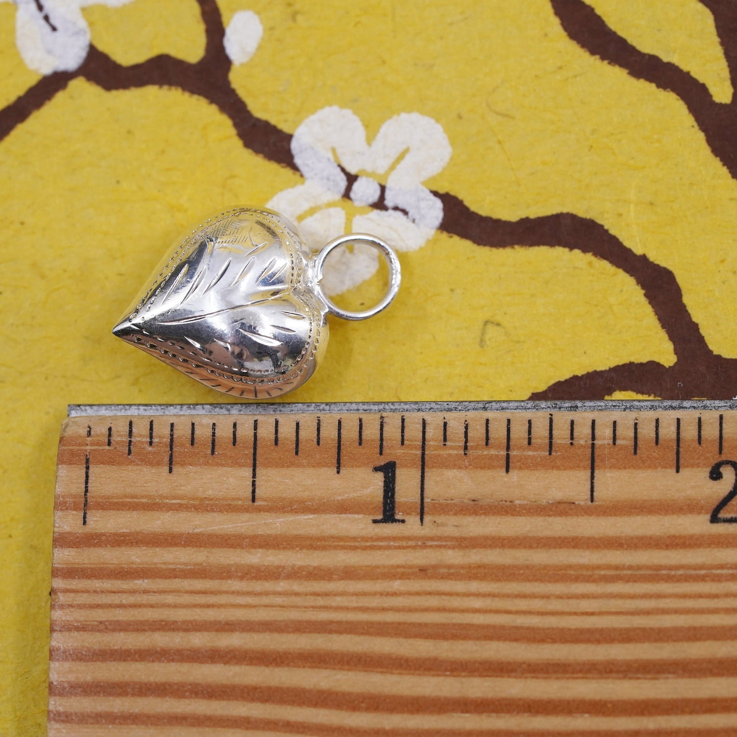 Vintage Sterling silver handmade pendant, puffy 925 silver heart charm
