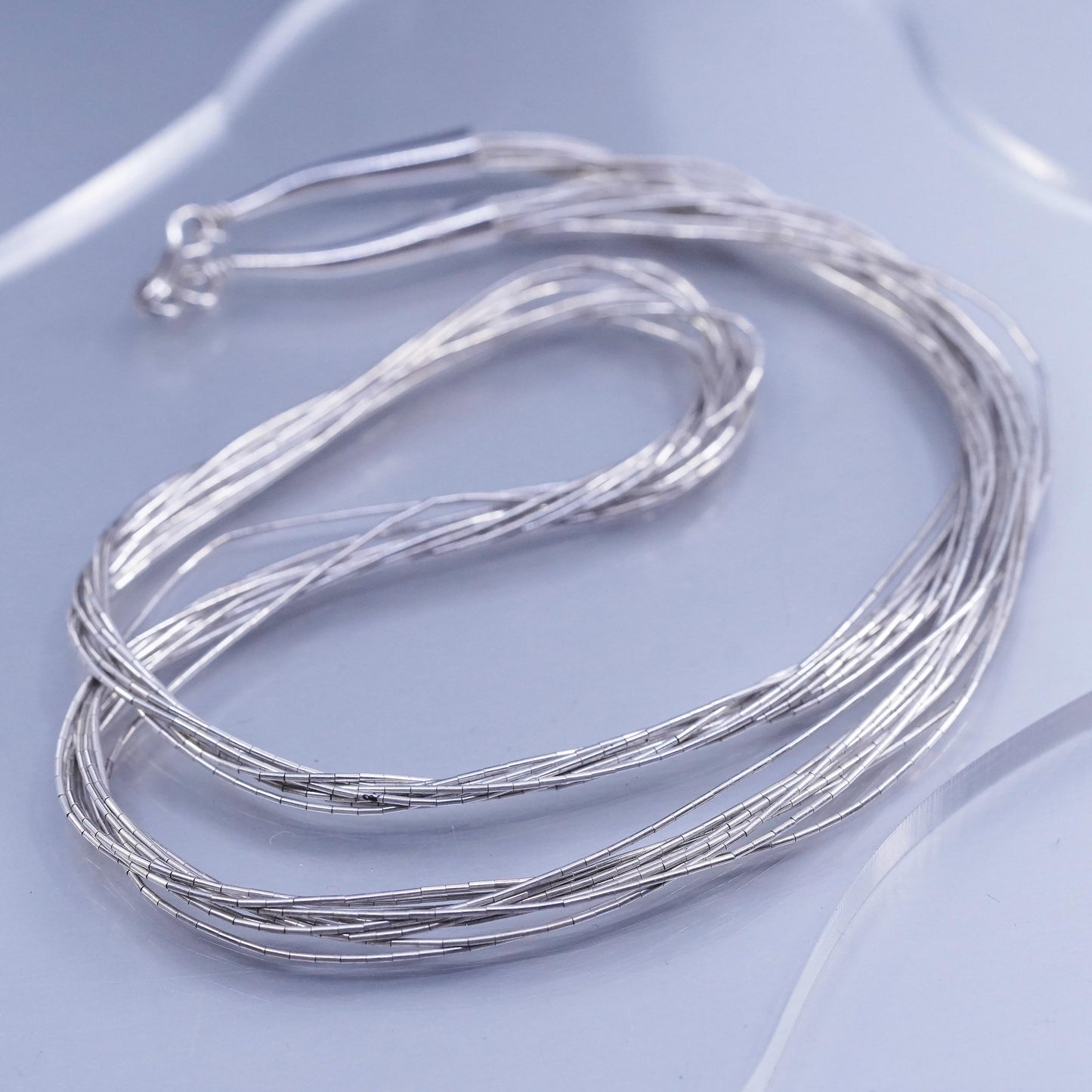 24”, Vintage liquid Sterling silver 10 strands necklace, Native American chain
